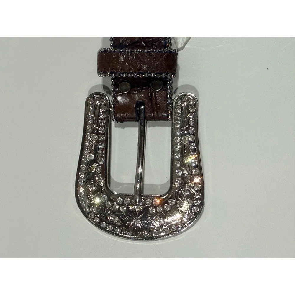 NOCONA - Women's Brown Leather Turquoise Cross Rhinestone Western Belt - Large